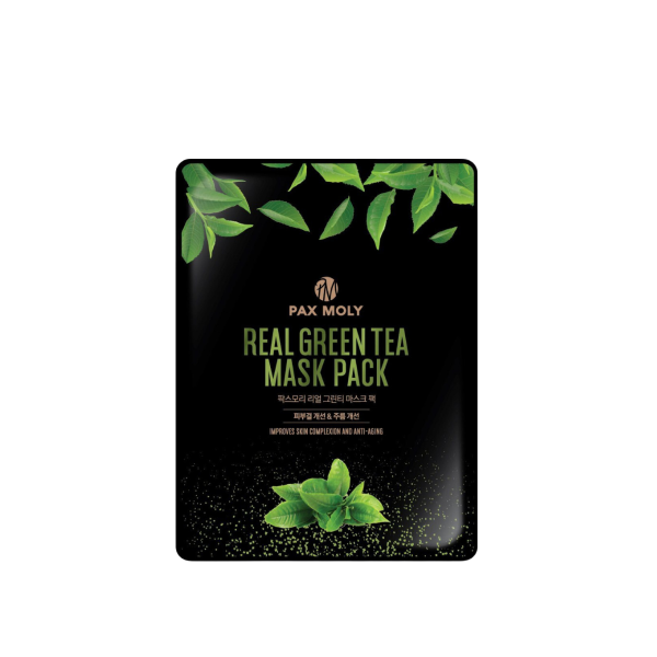 Hộp 10 Miếng Mặt nạ Dưỡng Ẩm, Làm Dịu, Giảm Sưng Mụn Pax Moly Real Green Tea Mask Pack - Hình ảnh 2