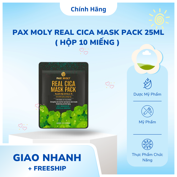 Mặt nạ dưỡng ẩm làm dịu hỗ trợ giảm kích ứng Pax Moly Real Cica Mask Pack 25ml ( Hộp 10 miếng )