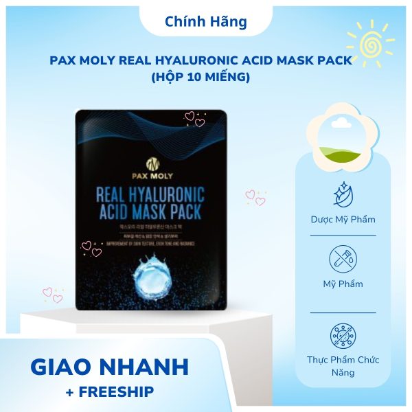 Hộp 10 Miếng Mặt Nạ Dưỡng Ẩm Làm Dịu Da Và Cải Thiện Da Khô Ráp Pax Moly Real Hyaluronic Acid Mask Pack