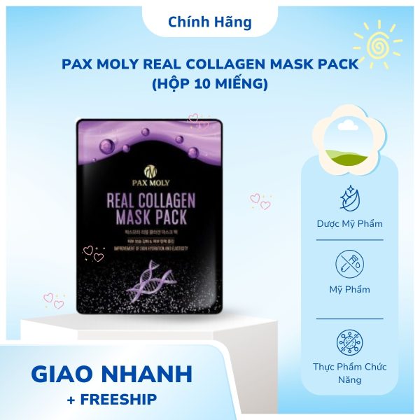 Hộp 10 Miếng Mặt Nạ Dưỡng Ẩm Pax Moly Real Collagen Mask Pack