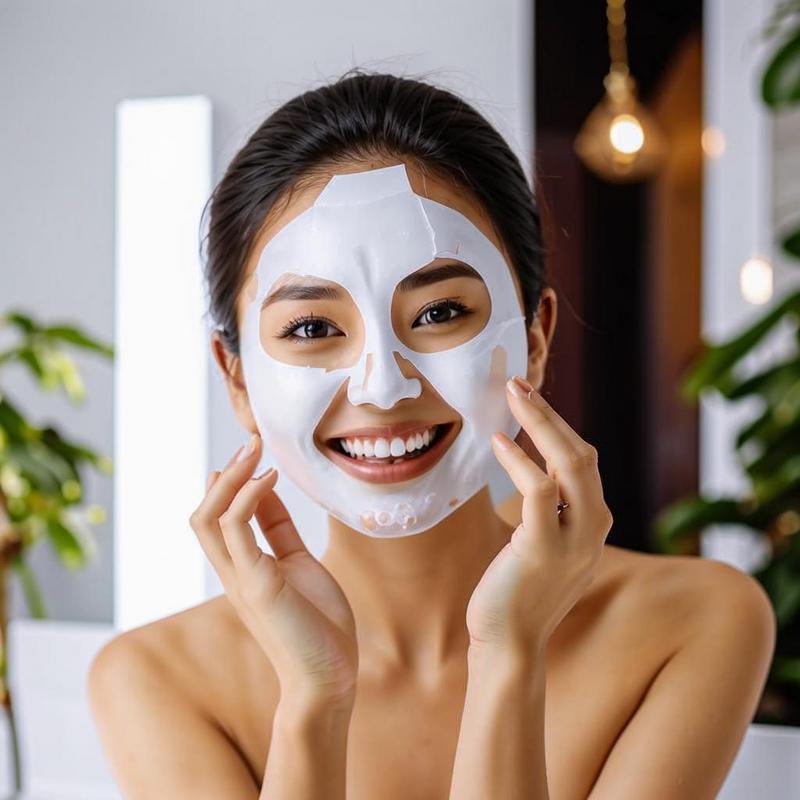 Vietnamese woman using Pax Moly mask for radiant skin at Candy Care Vietnam.
