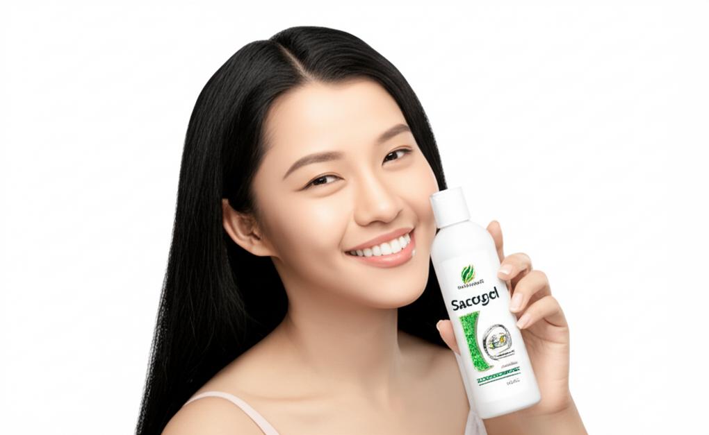 Dầu gội Sacogel: trị gàu, giảm nhờn, da đầu khỏe mạnh.