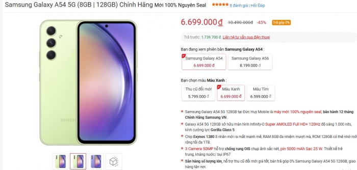 Galaxy A54 5G hạ giá cháy sàn, vua Android tầm trung 2023 rẻ như cho, trang bị vẫn át vía iPhone 16 galaxy a54 5g ha gia chay san vua android tam trung 2023 re nhu cho trang bi van at via iphone 16