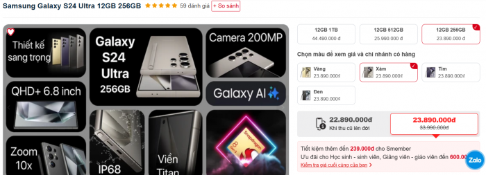 Giá đập hộp Galaxy S24 Ultra fullbox giảm khủng gần 17 triệu, iPhone 15 Pro Max hết cửa cạnh tranh gia dap hop galaxy s24 ultra fullbox giam khung gan 17 trieu iphone 15 pro max het cua canh tranh