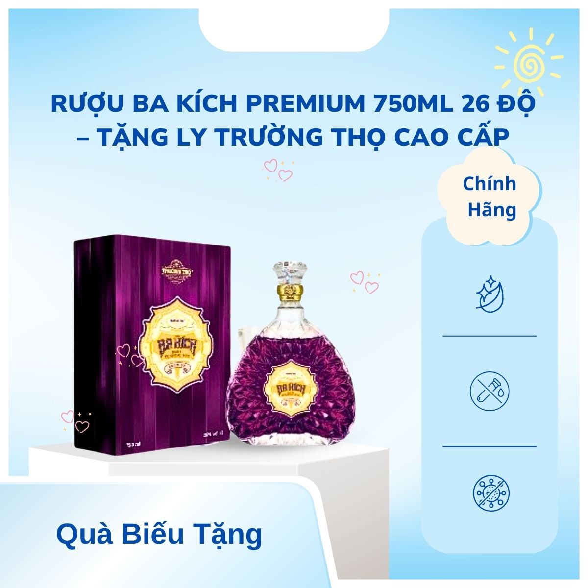Rượu Ba Kích Premium 750ml 26 độ – Tặng Ly Trường Thọ Cao cấp