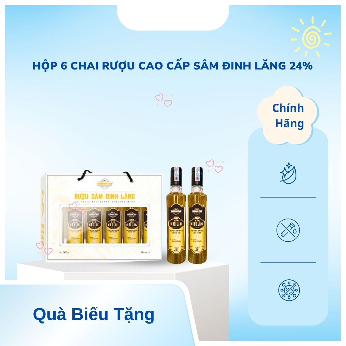 Hộp 6 chai rượu cao cấp sâm đinh lăng 24%